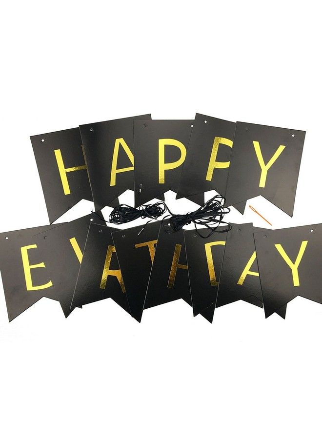 FECEDY Black Happy Birthday Bunting Banner With Shiny Gold Letters Party Supplies - Image 5