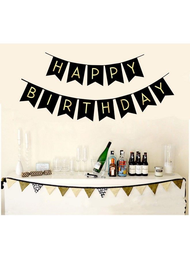 FECEDY Black Happy Birthday Bunting Banner With Shiny Gold Letters Party Supplies - Image 3