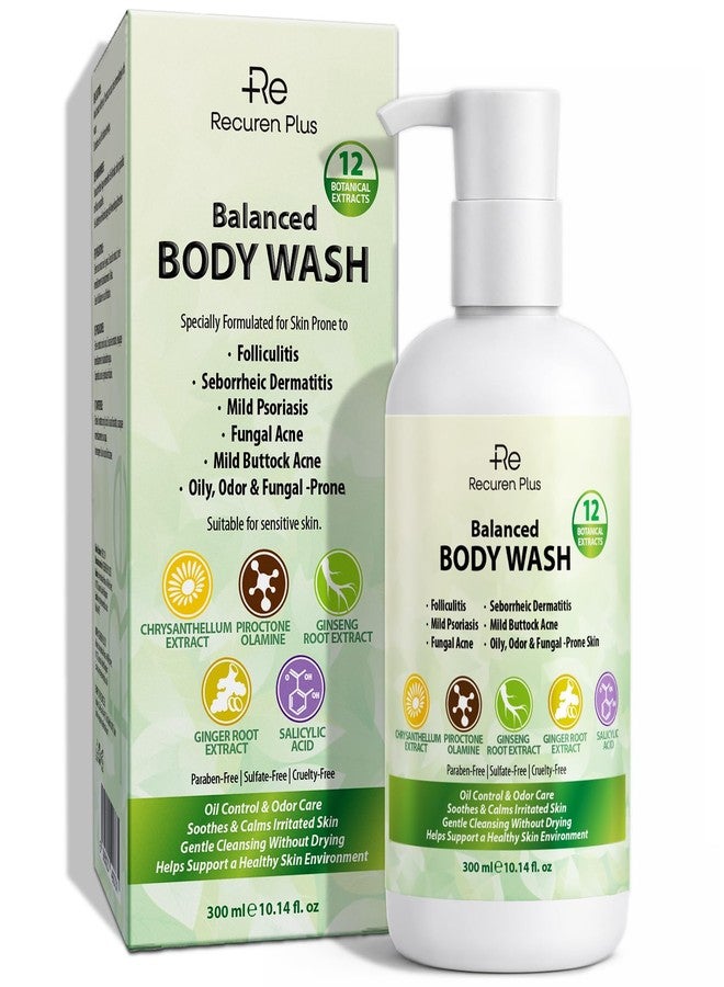 Recuren Plus Antifungal Body Wash Soap: Antibacterial, Shower Gel for Back Acne, Seborrheic Dermatitis, Folliculitis, Psoriasis, Jock Itch & Ringworm (10 Fl Oz (Pack of 1), Herbal Floral) - Image 1
