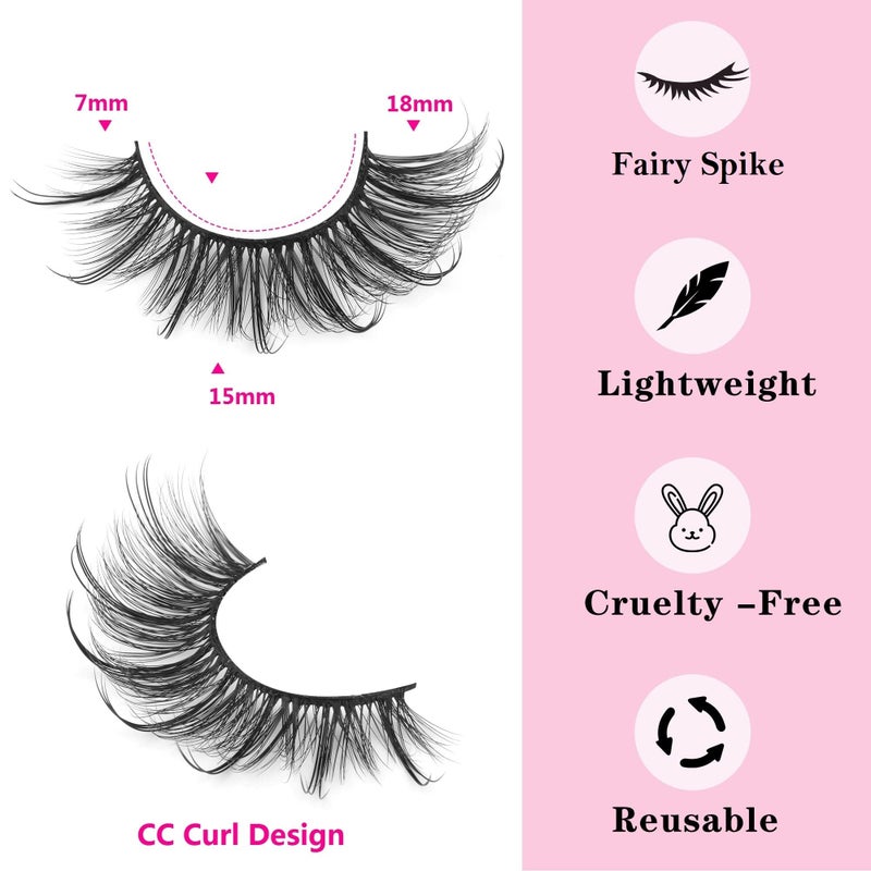 Geeneiya Lashes Wispy Mink Natural Eyelashes Spikes Lash Extensions Look Fluffy False Eyelashes 18mm Long Strip Lashes Cat Eye Eyelashes Fairy Look 7 Pairs Multipack - Image 3