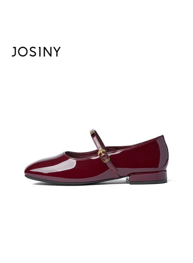 Josiny Zhuoshini Single Shoes, Celebrity Style, Spring And Summer, Red, Retro Hepburn Style, Small Leather Shoes, Shallow Mouth French Mary Jane, Deep Red, Size 37 - Image 5