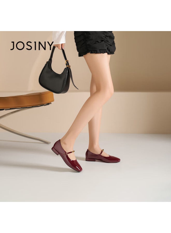 Josiny Zhuoshini Single Shoes, Celebrity Style, Spring And Summer, Red, Retro Hepburn Style, Small Leather Shoes, Shallow Mouth French Mary Jane, Deep Red, Size 37 - Image 1