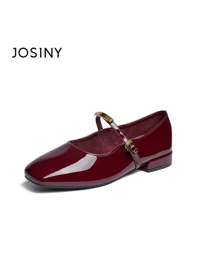 Josiny Zhuoshini Single Shoes, Celebrity Style, Spring And Summer, Red, Retro Hepburn Style, Small Leather Shoes, Shallow Mouth French Mary Jane, Deep Red, Size 37 - Image 4