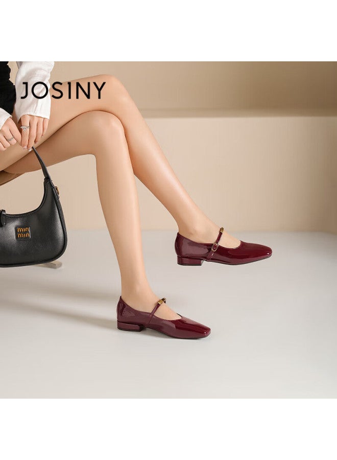 Josiny Zhuoshini Single Shoes, Celebrity Style, Spring And Summer, Red, Retro Hepburn Style, Small Leather Shoes, Shallow Mouth French Mary Jane, Deep Red, Size 37 - Image 3