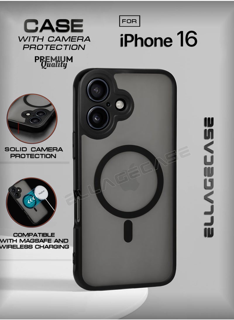 ELLAGECASE - Case for iPhone 16, Ultra Thin Frameless Case With MagSafe Wireless Charging, Solid Camera Protection, Shockproof Magnetic Black Cover - Image 1