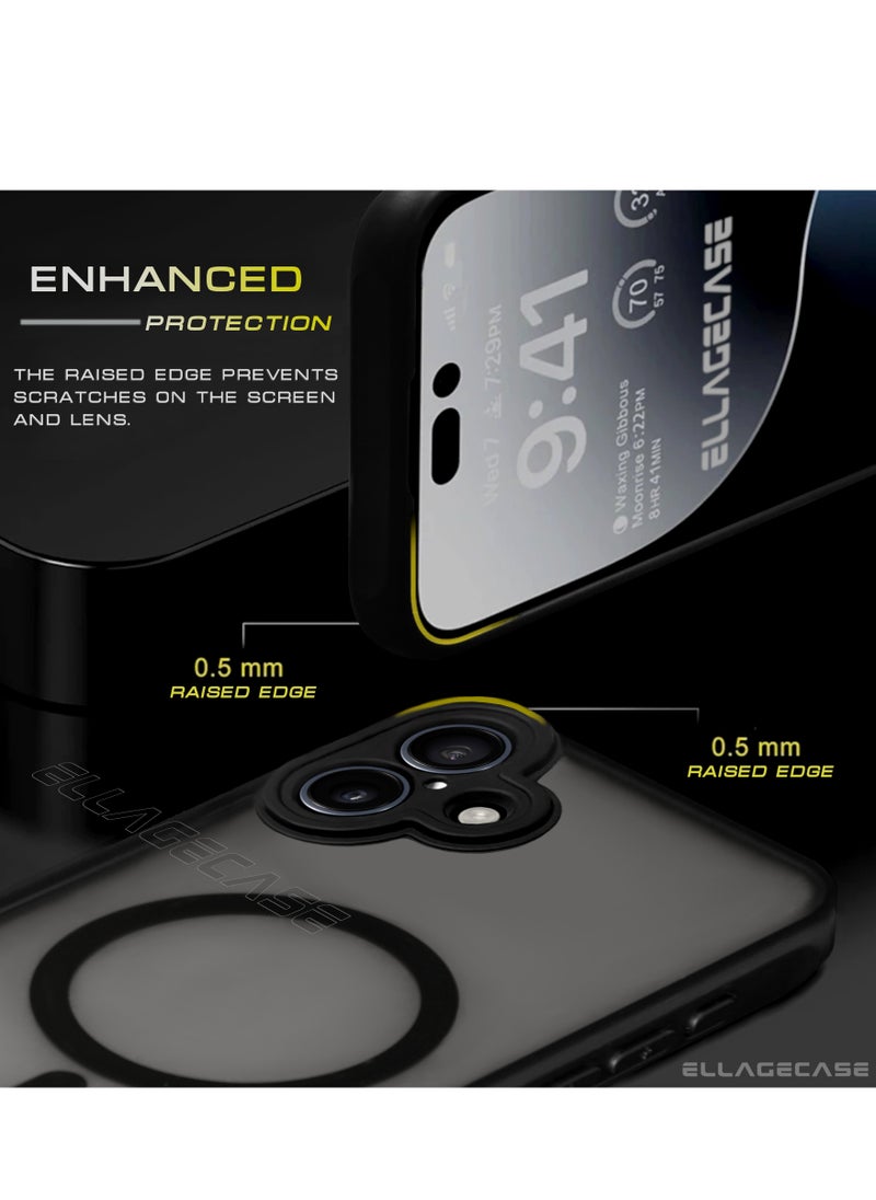 ELLAGECASE - Case for iPhone 16, Ultra Thin Frameless Case With MagSafe Wireless Charging, Solid Camera Protection, Shockproof Magnetic Black Cover - Image 1