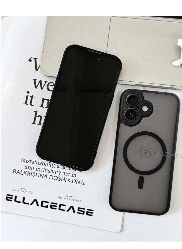 ELLAGECASE - Case for iPhone 16, Ultra Thin Frameless Case With MagSafe Wireless Charging, Solid Camera Protection, Shockproof Magnetic Black Cover - Image 1