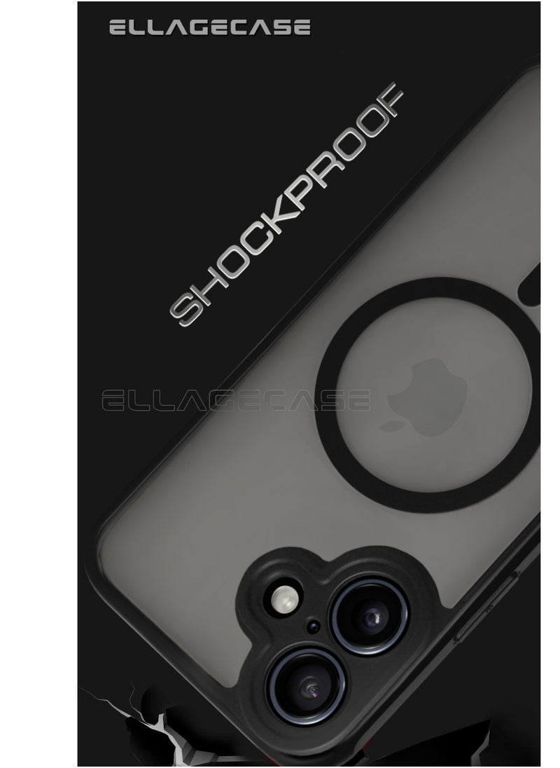 ELLAGECASE - Case for iPhone 16, Ultra Thin Frameless Case With MagSafe Wireless Charging, Solid Camera Protection, Shockproof Magnetic Black Cover - Image 1