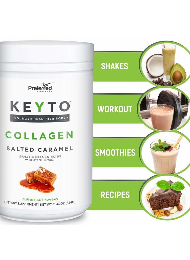 Preferred Elements - Keto Collagen Protein Powder with MCT Oil – Keto and Paleo Friendly Pure Grass Fed Pasture Raised Hydrolyzed Collagen Peptides KEYTO Salted Caramel Flavor - Image 1