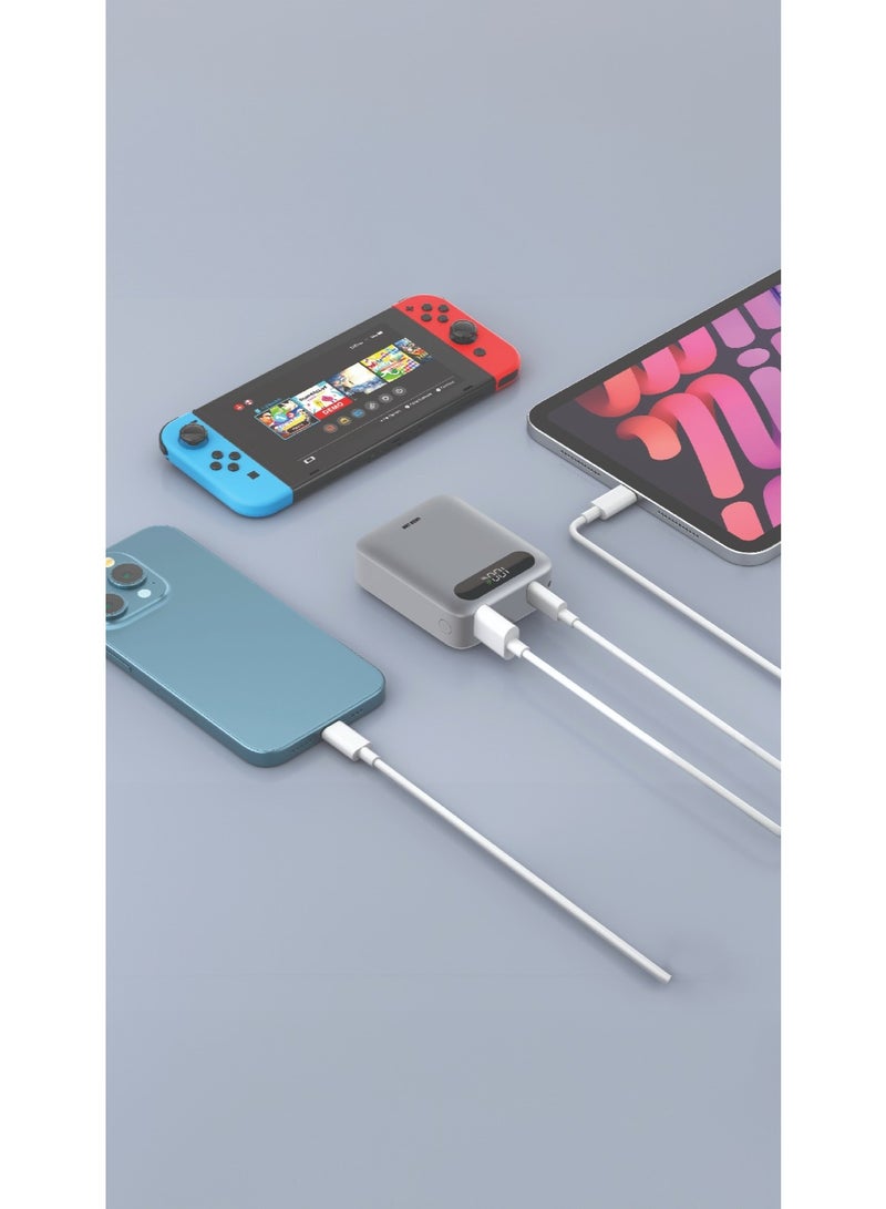 GREEN LION Zuno Power Bank 10000mAh PD 20W whit Lanyard Strap & Digital Display / Flight Approved / Powerbank Mini Compact Design / Multiple Protection - Silver - Image 2