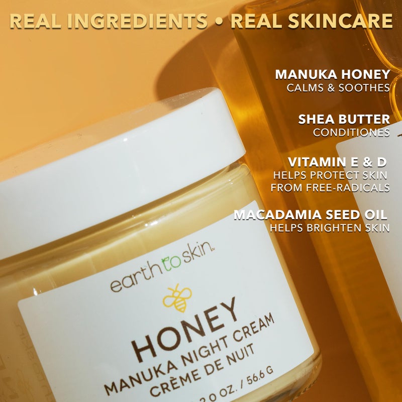 Earth To Skin Honey Manuka Calming Night Cream â€“ Nourishing Moisturizer with Shea Butter, Macadamia Oil & Glycerin â€“ 2.0 fl oz - Image 3