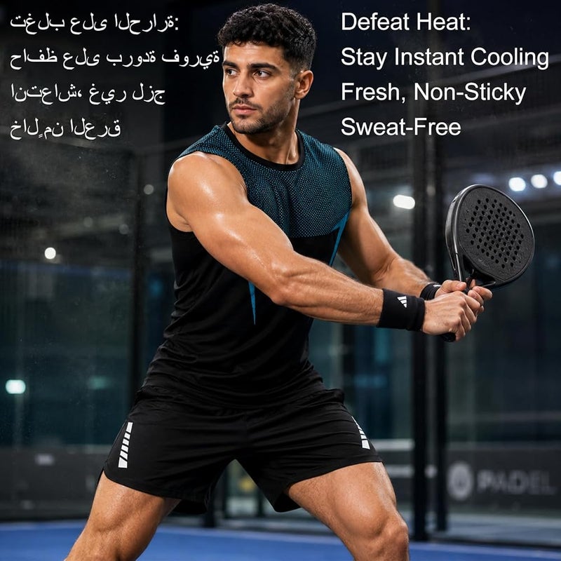 Kamofu Men's Gym Wear Set Cooling Quick Dry Sports Outfit Anti Odor UV Protection 2 Piece Athletic Tracksuit with Stretch Shirt & Shorts for Running Workout Padel Training - Image 1