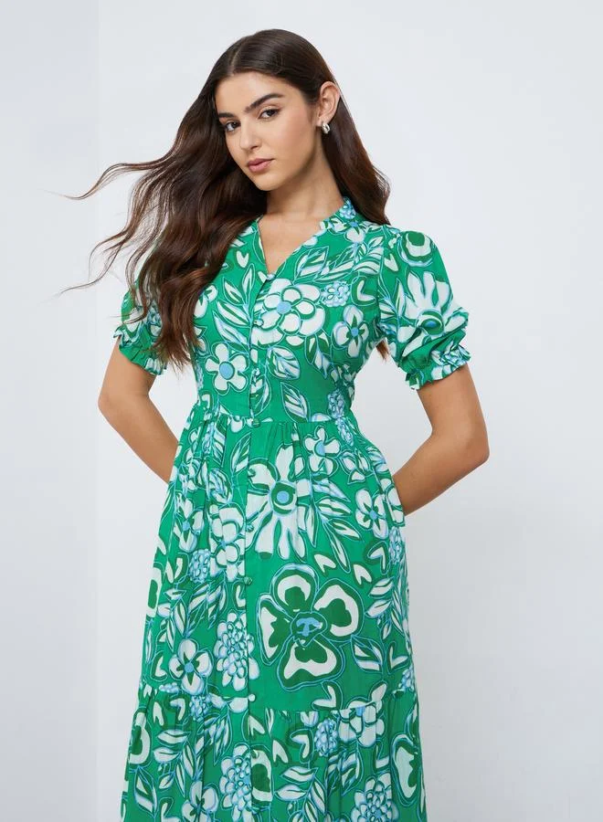 Styli Styli Floral Print Tiered Maxi Dress