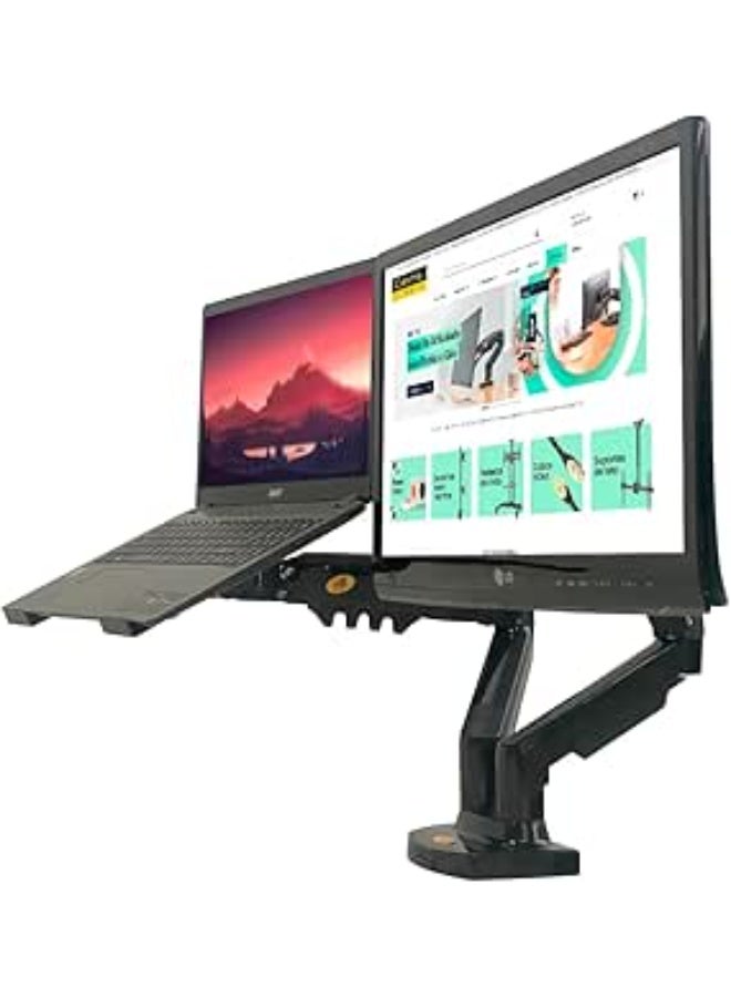 طقم ذراع مزدوج F160 للشاشة واللابتوب مع نظام الغاز وحامل لابتوب قابل للتعديل، تركيب مكتبي عملي - Image 1