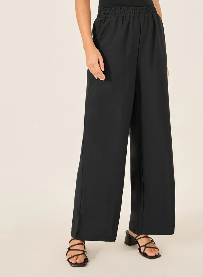 Styli Solid Long Sleeve Shirt and Wide Leg Pants Co-Ords