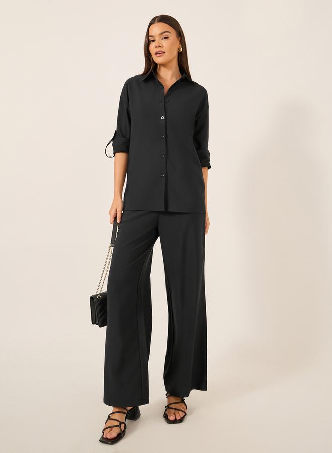 Styli Solid Long Sleeve Shirt and Wide Leg Pants Co-Ords - Image 1