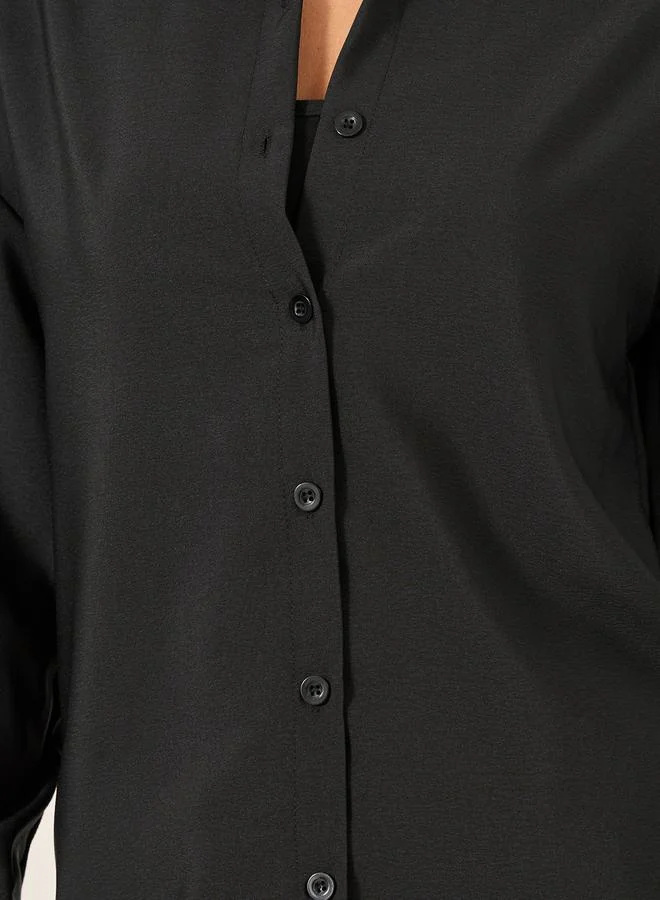 Styli Solid Long Sleeve Shirt and Wide Leg Pants Co-Ords