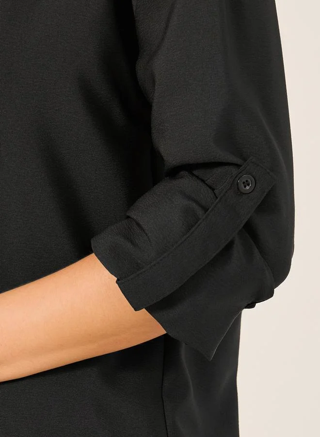 Styli Solid Long Sleeve Shirt and Wide Leg Pants Co-Ords