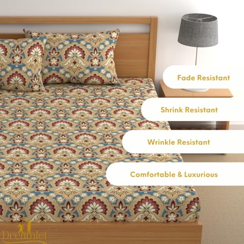 DREAMLET Prime Collections 160TC Pure Cotton Wrinkelfree Breathable Supersoft Double Flat Bedsheet with 2 Pillow Covers (Multi, Flat) - Image 3