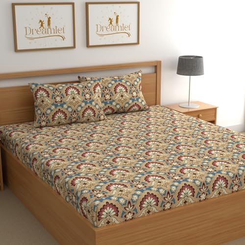 DREAMLET Prime Collections 160TC Pure Cotton Wrinkelfree Breathable Supersoft Double Flat Bedsheet with 2 Pillow Covers (Multi, Flat) - Image 1