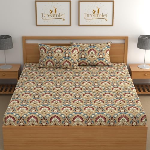 DREAMLET Prime Collections 160TC Pure Cotton Wrinkelfree Breathable Supersoft Double Flat Bedsheet with 2 Pillow Covers (Multi, Flat) - Image 5