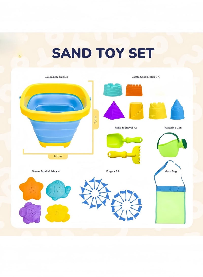 CHU DAI 20 Piece Kids Beach Sand Toys, Sand Toys with Sand Bucket, Beach Tool Set, Sand Castle Building Kit - Toddler Outdoor Travel Toys for Boys and Girls - Image 3