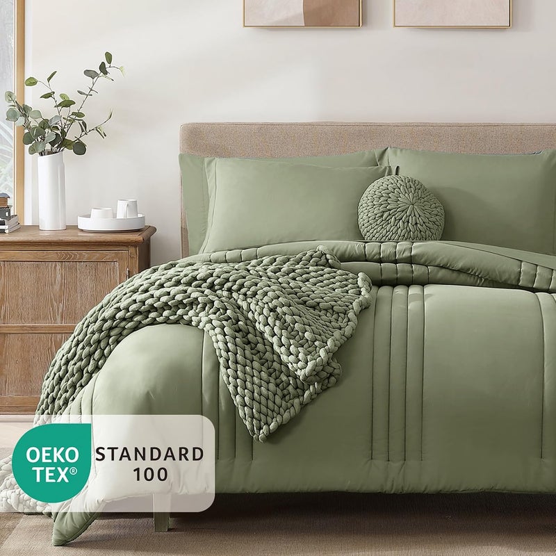 Monbix Oversized King Size Comforter Set - 7 Pieces Sage Bed in a Bag Oversized King Size Bedding Sets with Comforters, All Seasons Comforter Bed Set with Sheets, Pillowcases & Shams - Image 2