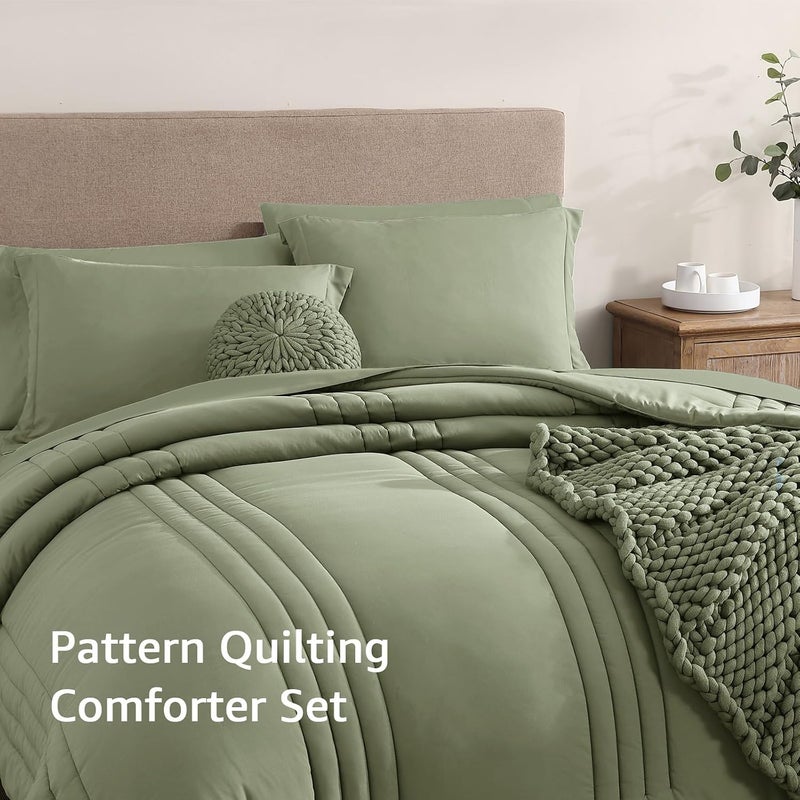 Monbix Oversized King Size Comforter Set - 7 Pieces Sage Bed in a Bag Oversized King Size Bedding Sets with Comforters, All Seasons Comforter Bed Set with Sheets, Pillowcases & Shams - Image 3