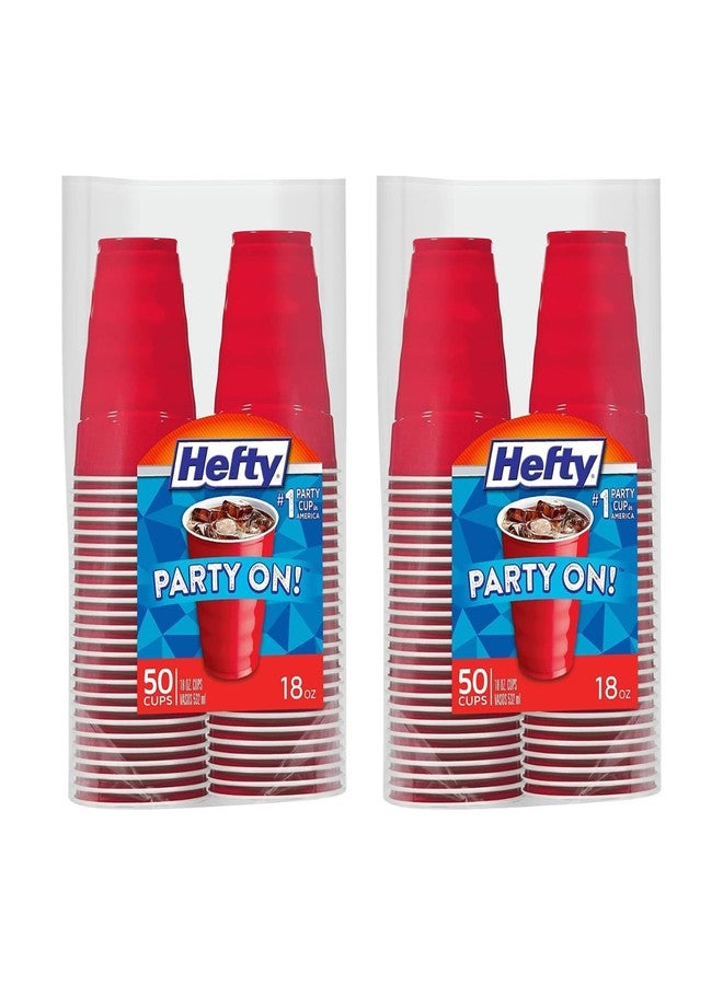 Hefty Easy Grip Disposable Plastic Cold Cups, Red, 18 Ounce, 50 Count (Pack of 2) - Image 1