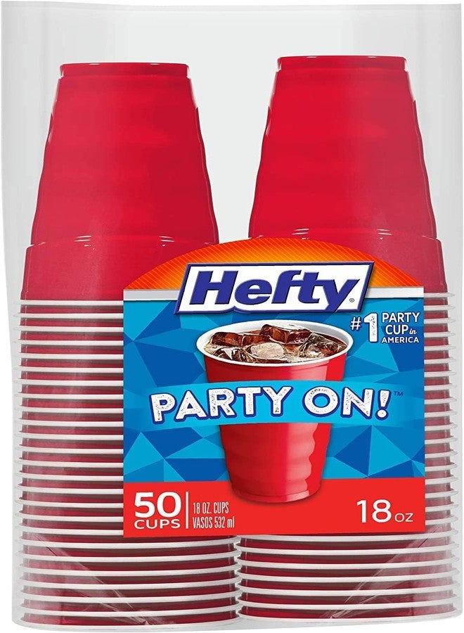 Hefty Easy Grip Disposable Plastic Cold Cups, Red, 18 Ounce, 50 Count (Pack of 2) - Image 2