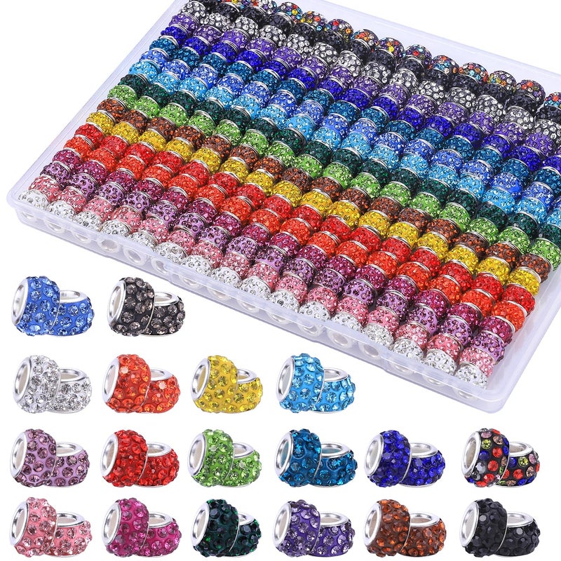 AIPRIDY European Large Hole Beads Colorful Glass Charm Beads Set Assorted Patterns and Designs 18 Color 216 Pcs