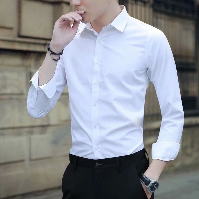 White Shirt Mens Long-sleeved Korean Style Non-ironing Business Professional Dress Summer Black Shirt Mens Suit Work Clothes White