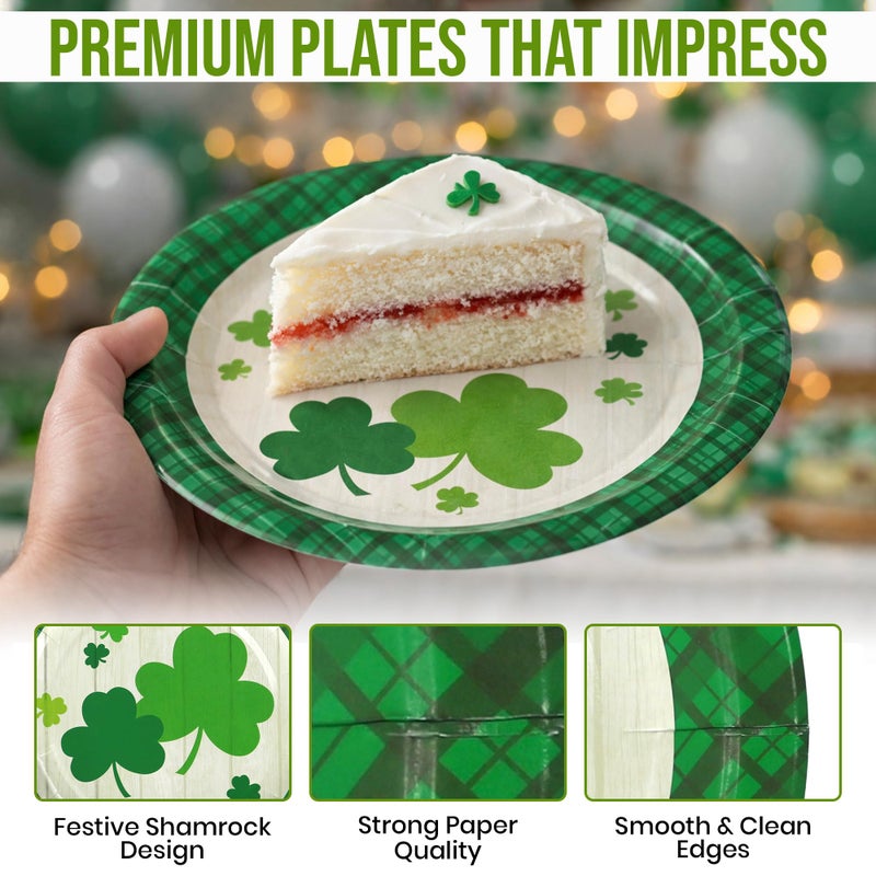 Iconikal 36-Count Disposable St. Patrick's Day Paper Dessert Plates, Shamrock Green Plaid Design, 7-Inch - Image 4