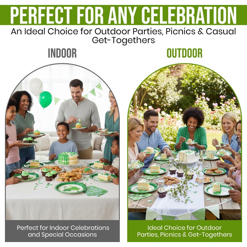 Iconikal 36-Count Disposable St. Patrick's Day Paper Dessert Plates, Shamrock Green Plaid Design, 7-Inch - Image 3