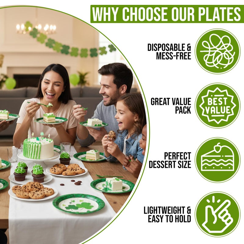 Iconikal 36-Count Disposable St. Patrick's Day Paper Dessert Plates, Shamrock Green Plaid Design, 7-Inch - Image 2