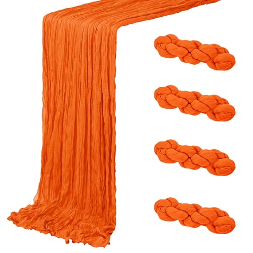 ACSUIT 4 Pack Orange Cheesecloth Table Runner 20 x 120 inch Gauze Table Runners 10 FT LongSemi Sheer Cheese Cloth Fabric Table Runner Bulk for WeddingPartyBaby ShowerBridal Shower Decoration - Image 1