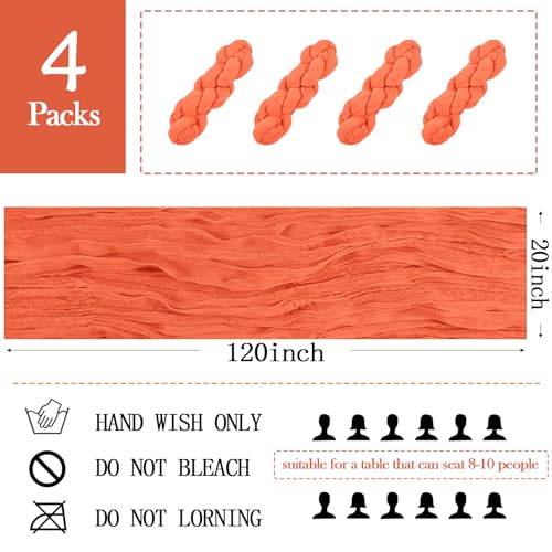 ACSUIT 4 Pack Orange Cheesecloth Table Runner 20 x 120 inch Gauze Table Runners 10 FT LongSemi Sheer Cheese Cloth Fabric Table Runner Bulk for WeddingPartyBaby ShowerBridal Shower Decoration - Image 3