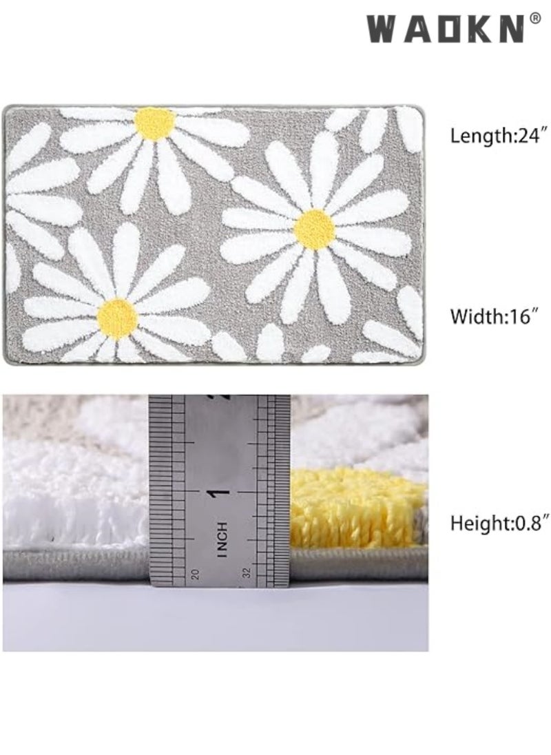 WAOKN - Gray Bathroom Rugs Cute Daisy Bath Mat Flower Decor Rug Non Slip Floor Carpet Microfiber Bathmat Super Absorbent Machine Washable Bathtub Mats for Shower (16x24 inch) - Image 1