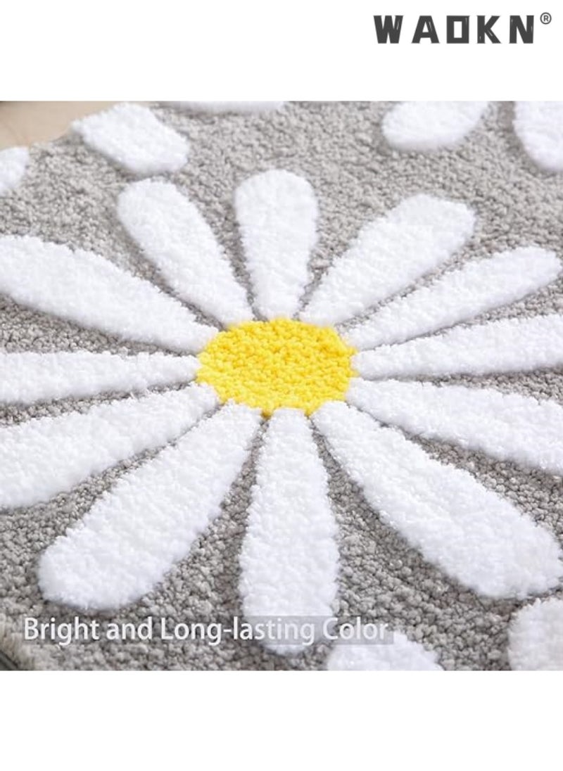 WAOKN - Gray Bathroom Rugs Cute Daisy Bath Mat Flower Decor Rug Non Slip Floor Carpet Microfiber Bathmat Super Absorbent Machine Washable Bathtub Mats for Shower (16x24 inch) - Image 1