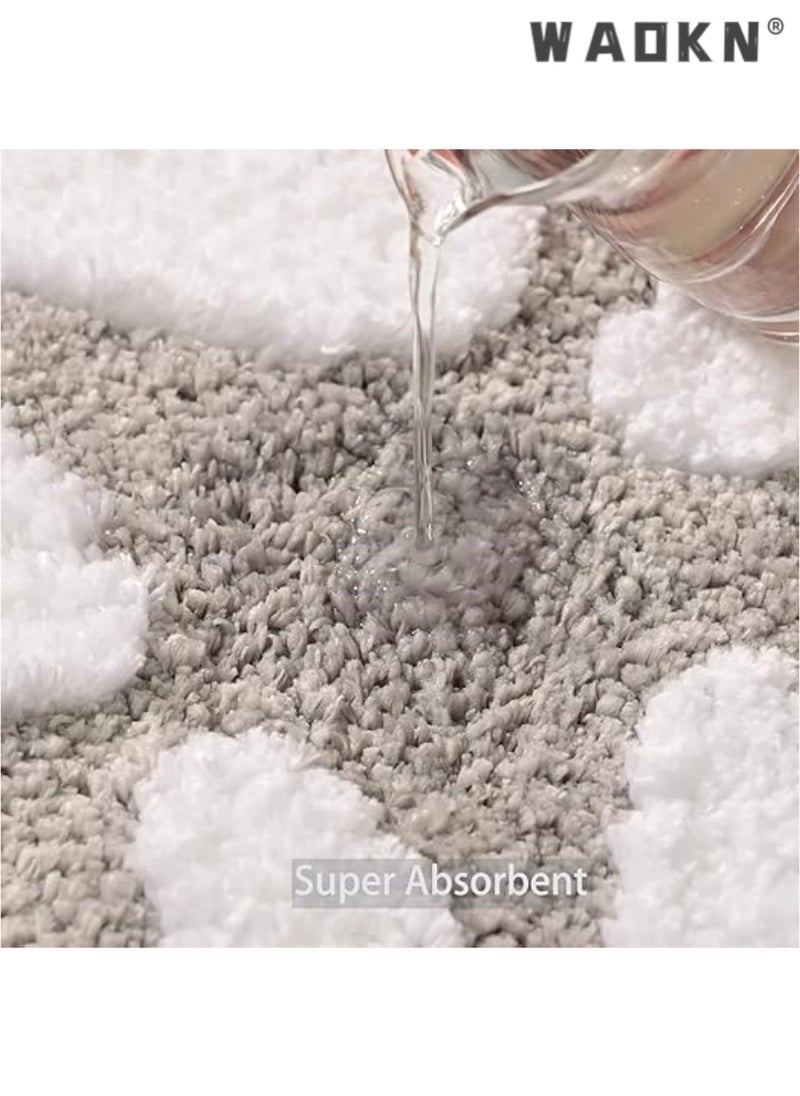 WAOKN - Gray Bathroom Rugs Cute Daisy Bath Mat Flower Decor Rug Non Slip Floor Carpet Microfiber Bathmat Super Absorbent Machine Washable Bathtub Mats for Shower (16x24 inch) - Image 1