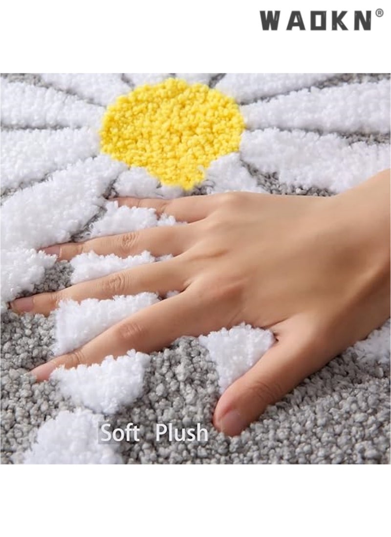 WAOKN - Gray Bathroom Rugs Cute Daisy Bath Mat Flower Decor Rug Non Slip Floor Carpet Microfiber Bathmat Super Absorbent Machine Washable Bathtub Mats for Shower (16x24 inch) - Image 1