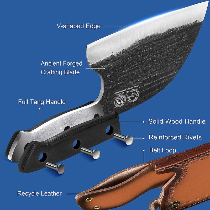 XYJ Full Tang  Serbian Chefs Knife Chef Meat Cleaver Kitchen Knives Set With Leather Sheath Take Carrying Butcher For Camping Or Outdoor (8 Inch) - Image 5