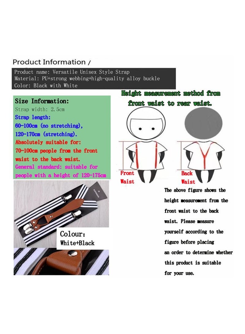 1-Piece 2.5CM Width Adjustable Elastic Y Style Suspenders,Unisex Braces for Men and Women With Strong Metal Clips,Colour White and Black Glasses - Image 2