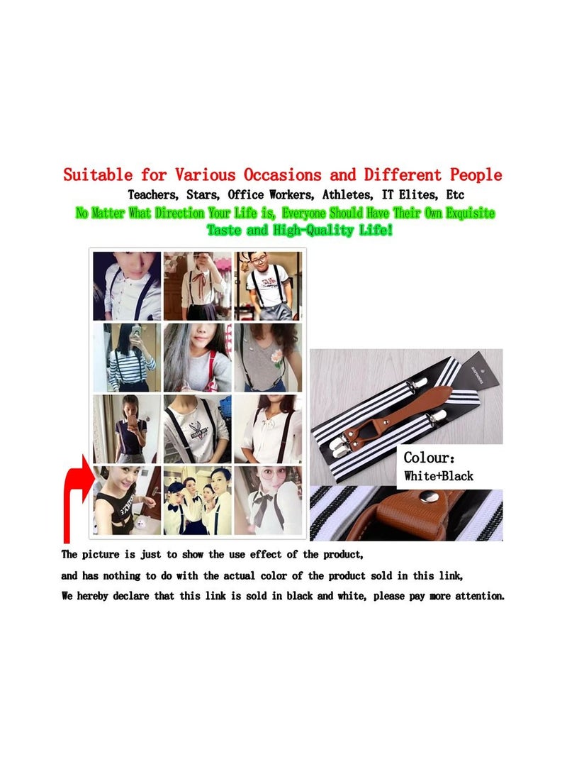 1-Piece 2.5CM Width Adjustable Elastic Y Style Suspenders,Unisex Braces for Men and Women With Strong Metal Clips,Colour White and Black Glasses - Image 3