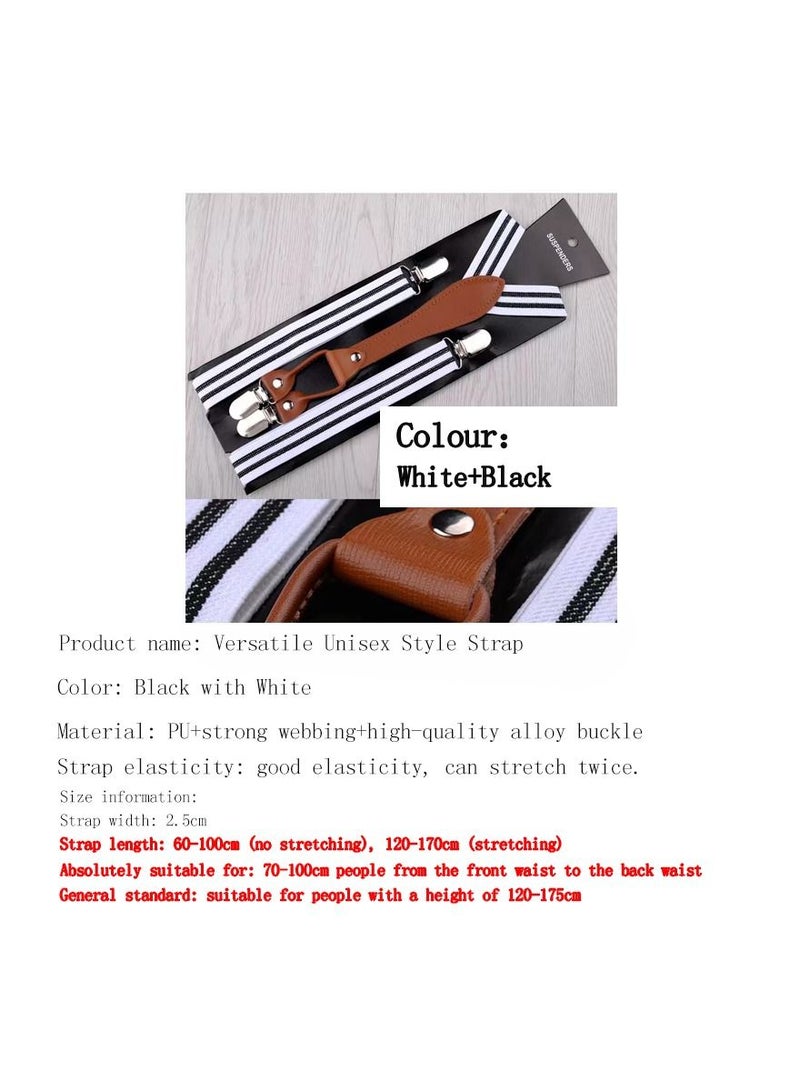 1-Piece 2.5CM Width Adjustable Elastic Y Style Suspenders,Unisex Braces for Men and Women With Strong Metal Clips,Colour White and Black Glasses - Image 1