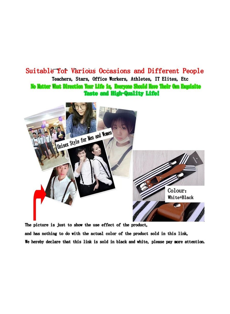 1-Piece 2.5CM Width Adjustable Elastic Y Style Suspenders,Unisex Braces for Men and Women With Strong Metal Clips,Colour White and Black Glasses - Image 4