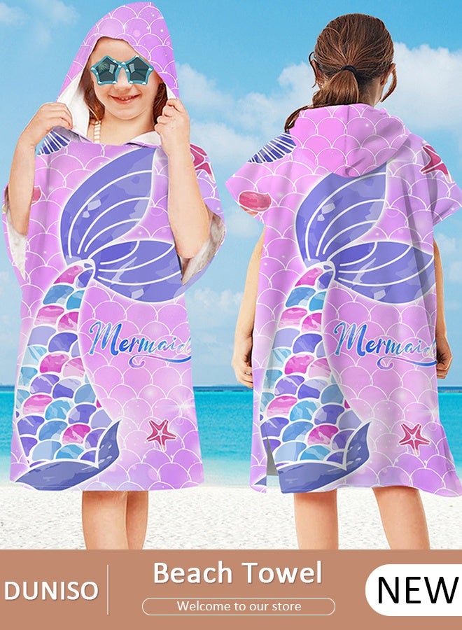 DUNISO منشفة استحمام للأطفال قابلة للارتداء، بونشو شاطئي سريع الجفاف مع غطاء، منشفة استحمام ميكروفايبر فائقة النعومة، رداء تغيير لراكبي الأمواج والسباحين - Image 1