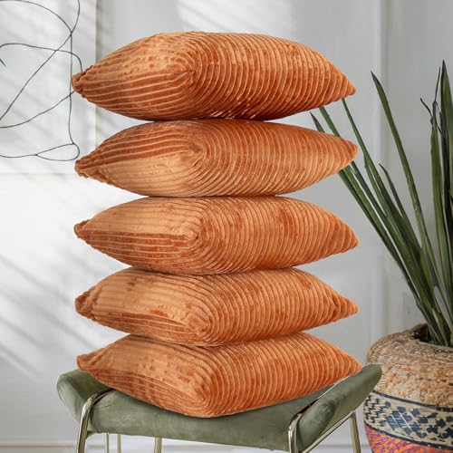 RD TREND® Cushion Cover Set of 5, Decorative Sofa Living Room Home Square Cushion Covers 24 Inch x 24 Inch, Aesthetic Corduroy Striped Double Sided (Golden, 24 x 24 Inch (Pack of 5)) - Image 1