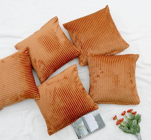 RD TREND® Cushion Cover Set of 5, Decorative Sofa Living Room Home Square Cushion Covers 24 Inch x 24 Inch, Aesthetic Corduroy Striped Double Sided (Golden, 24 x 24 Inch (Pack of 5)) - Image 3