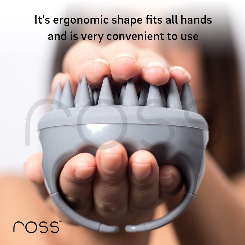ROSS Hair Scalp Manual Massager Shampoo Hair Brush with Soft Silicone Bristles for Anti Dandruff, Exfoliating Care (Grey) - Image 4